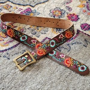 Vibrant Floral Embroidered Leather Belt from Lucky Brand